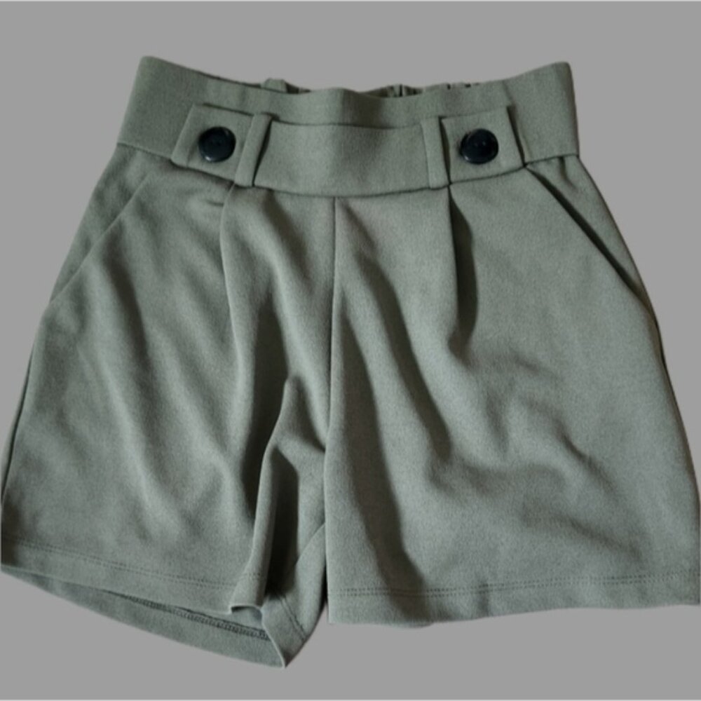 High Waisted Small Olive Dressy Button‎ Shorts